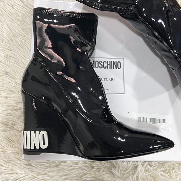 MOSCHINO  Black Wedge Ankle Boots - Picture 4 of 13